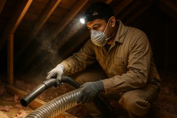 Professional air duct cleaning technician in Freeport